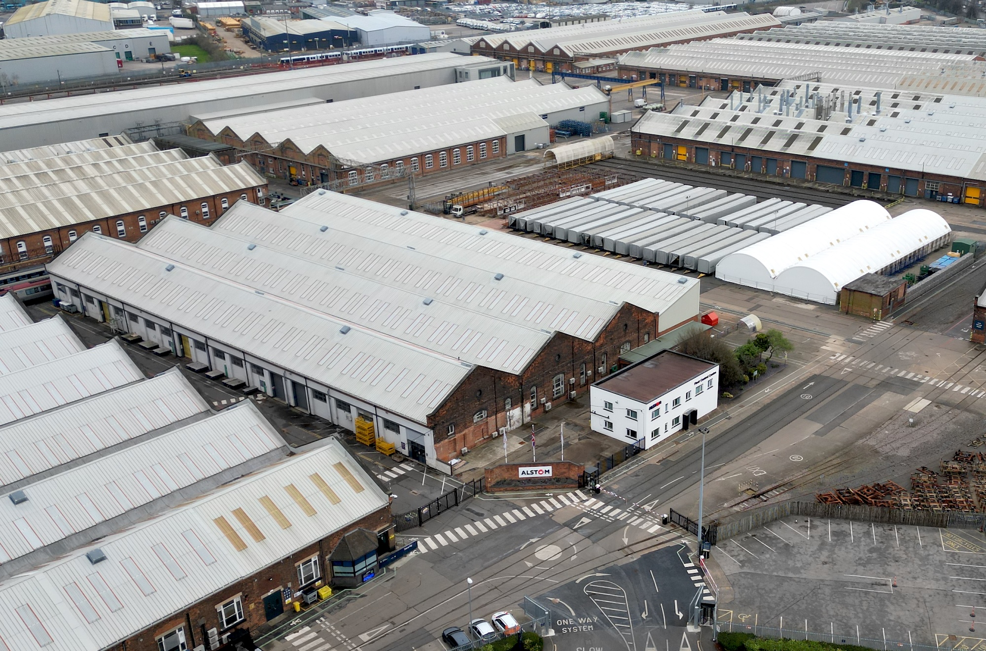 An aerial view of Alstom's Litchurch Lane Works in Derby