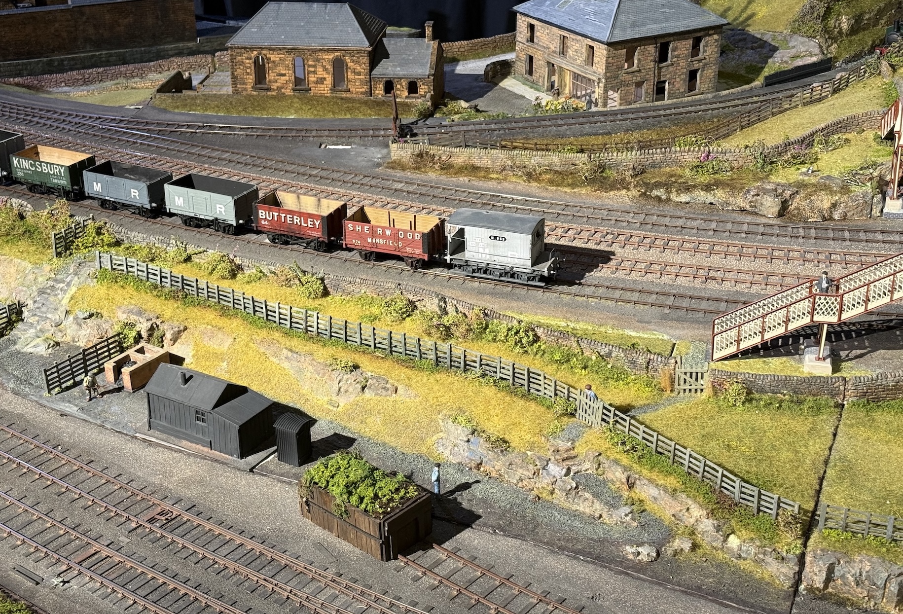 A closer view of the 7mm to the foot scale model railway located in the Musuerm of Making at derby which represents the Midland Railwasy in rural mid-Derbyshire in 1906.