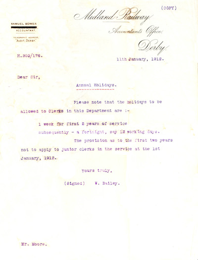 Correspondence relating to leave in the Accountants Office (click for larger version)