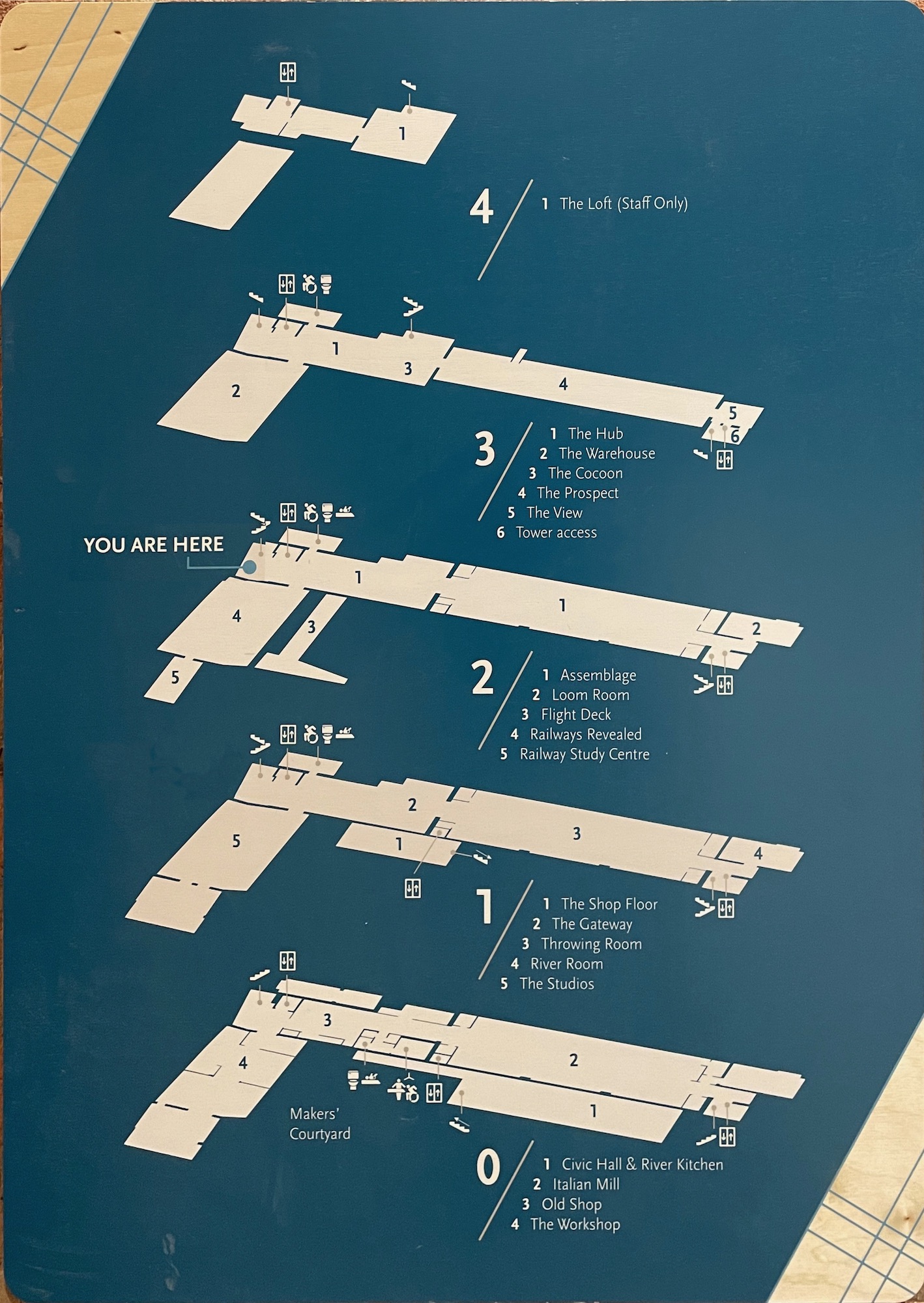 A floor plan of The Museum of Making with You Are Here marked on the north landing of the second floor.