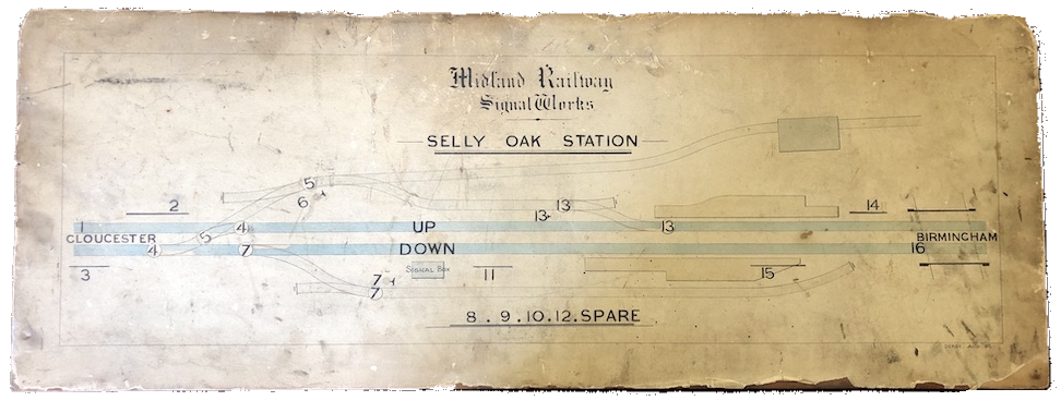 A signal box diagram for Selly Oak Station