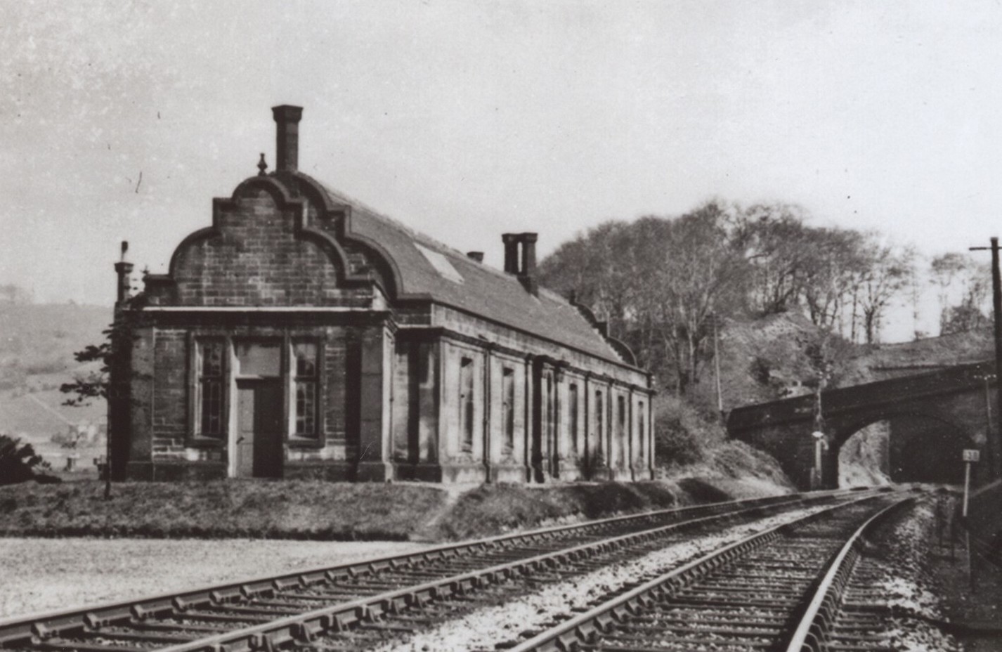 View of the second station building at Ambergate from track level looking north