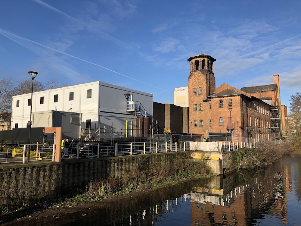 The Silk Mill from the Derwent during the refurbishment in 2019