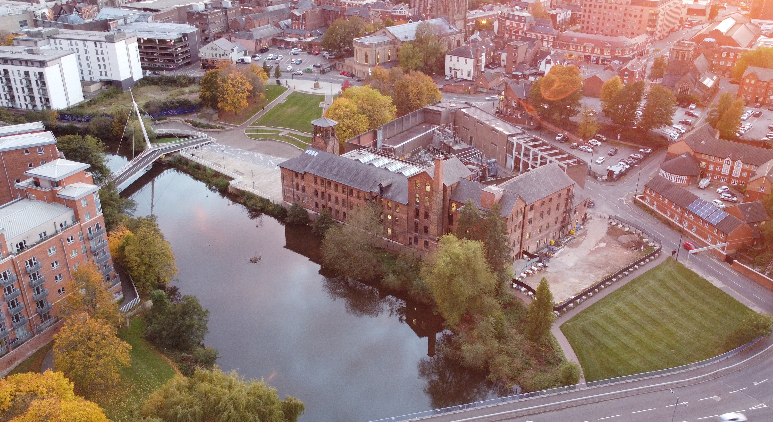 An aerial view of the Cathedral Quarter of Derby City Centre