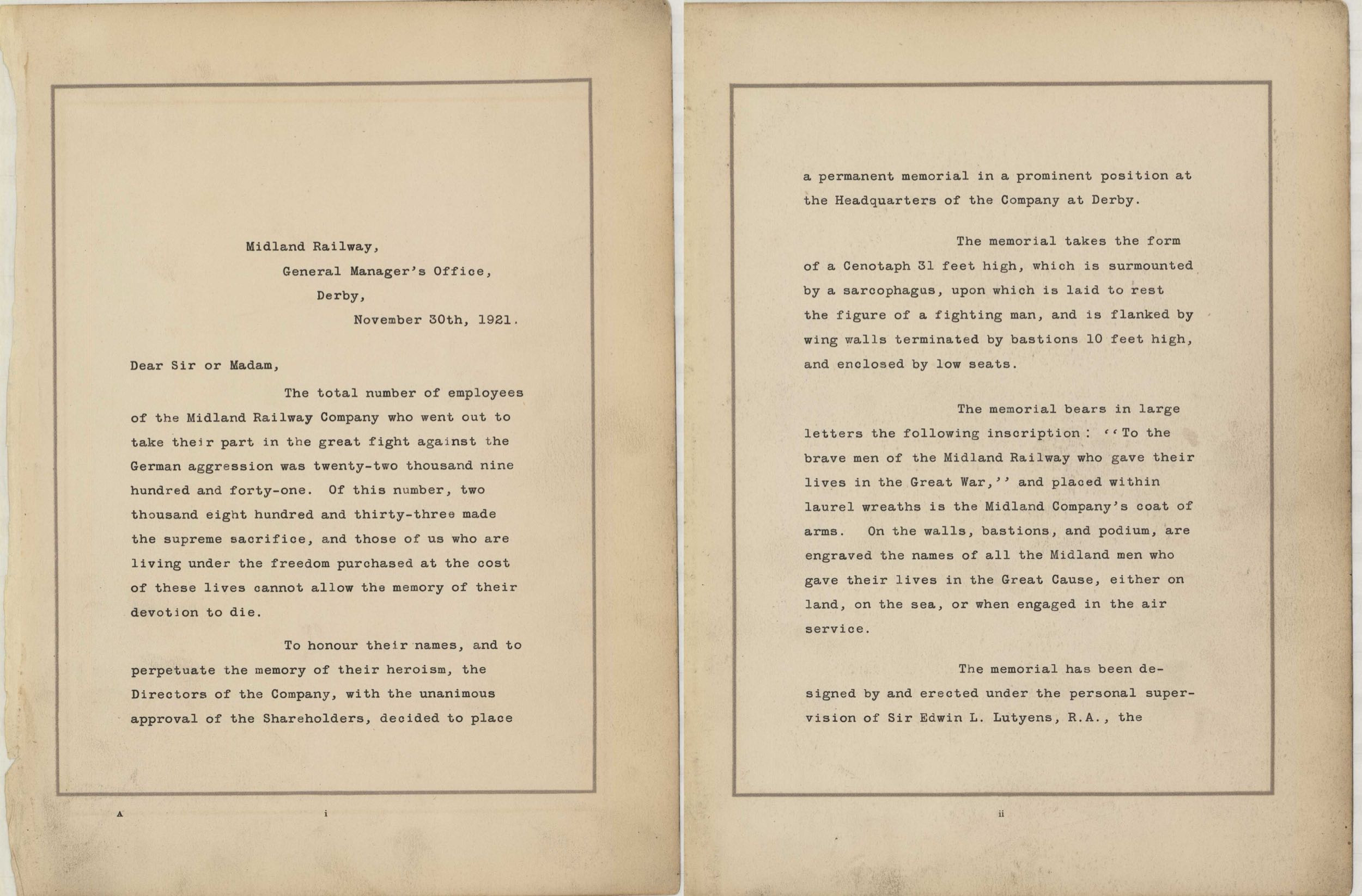 In Remembrance of the brave men of the Midland Railway who gave their lives in the Great War 1914–1919<br>03