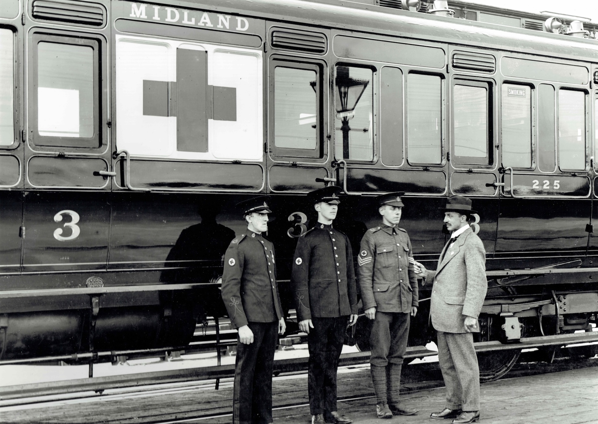 Midland Railway Ambualance carriage and staff