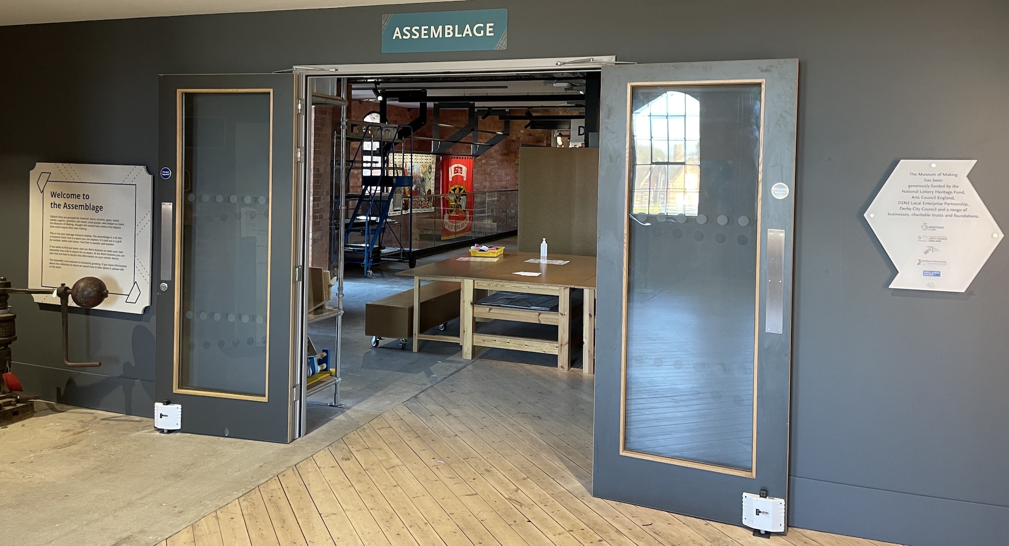 The entranceway to The Assemblage from the second floor north landing of the Musuem of Making at Derby's Silk Mill