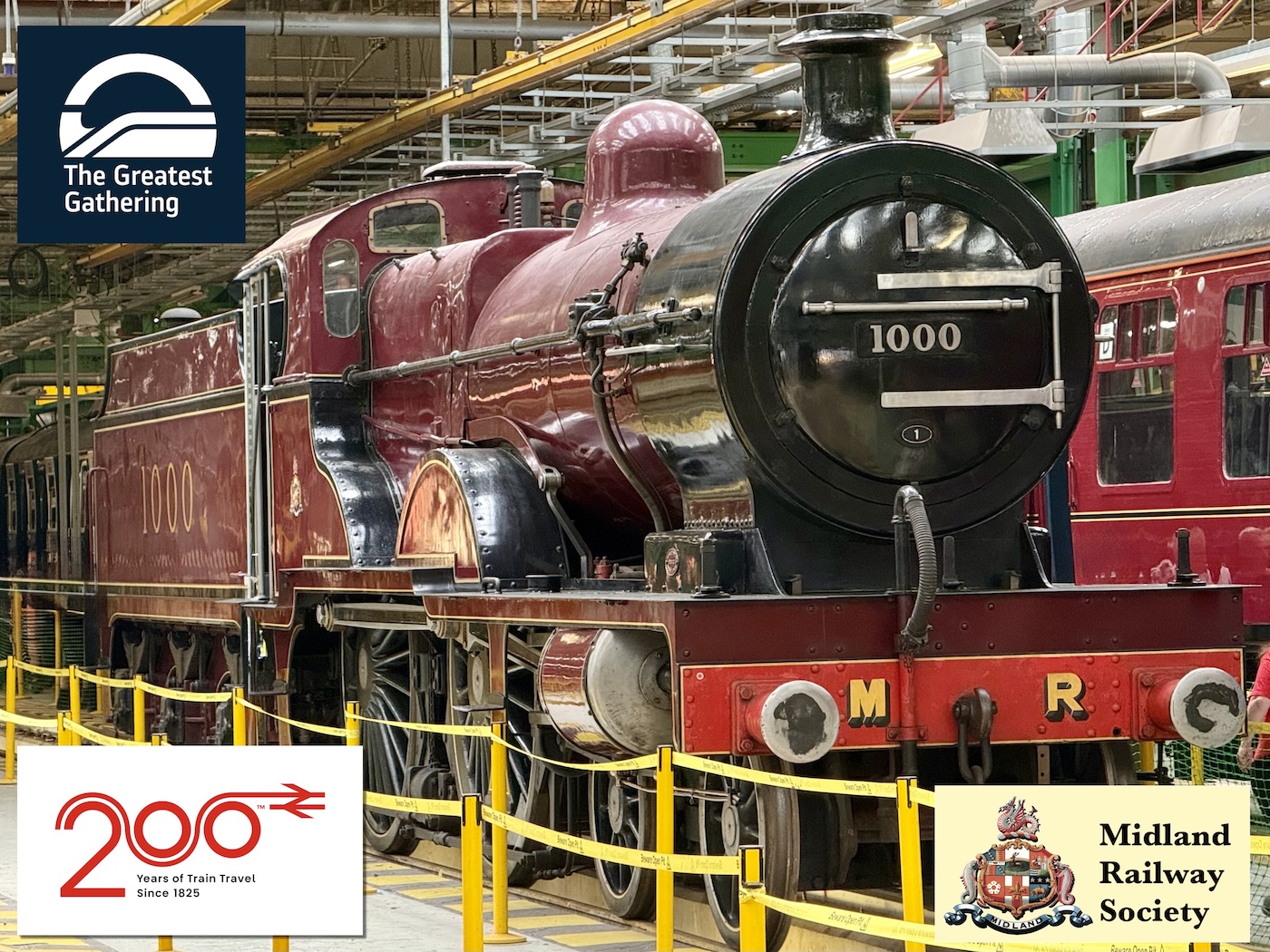 Midland Railway 4-4-0 Compound steam locomotive No.1000 on display insoide G Shop of the Litchurch Lane Carriage & Wagon Works for The Greatest Gathering on 3rd August 2025.