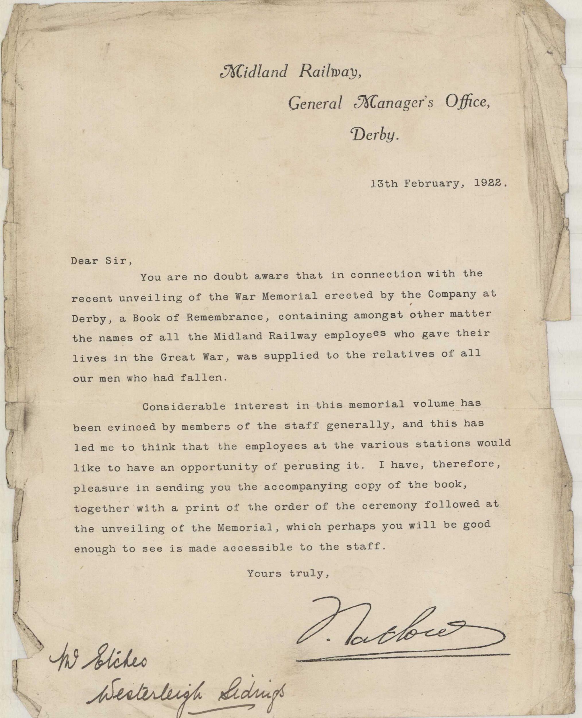 In Remembrance of the brave men of the Midland Railway who gave their lives in the Great War 1914–1919<br>44