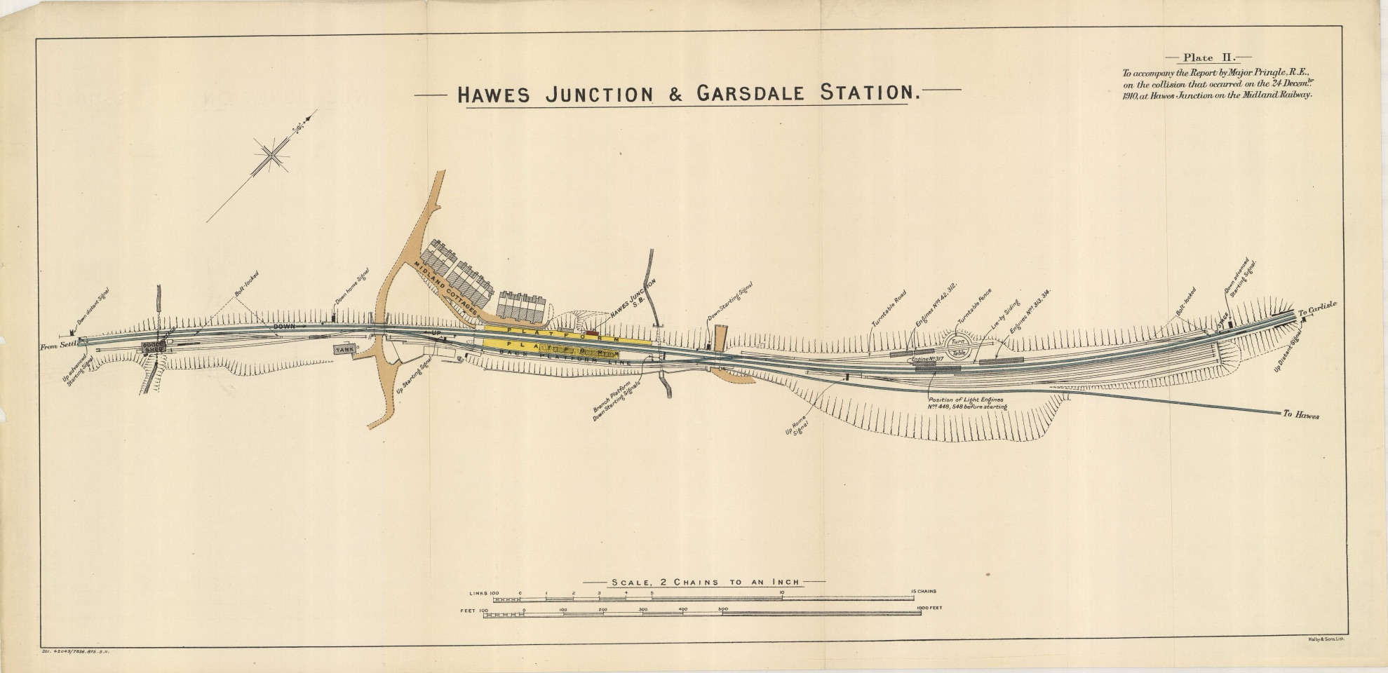 A diagram illsutrating the track layout at Hawes jn on 24th December 1910